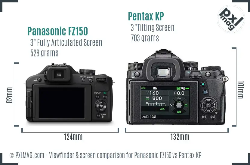 Panasonic FZ150 vs Pentax KP Screen and Viewfinder comparison