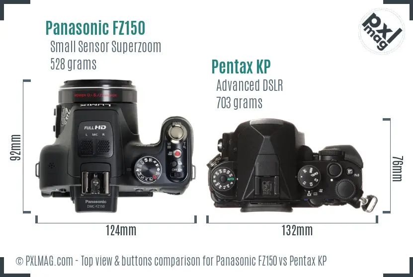 Panasonic FZ150 vs Pentax KP top view buttons comparison
