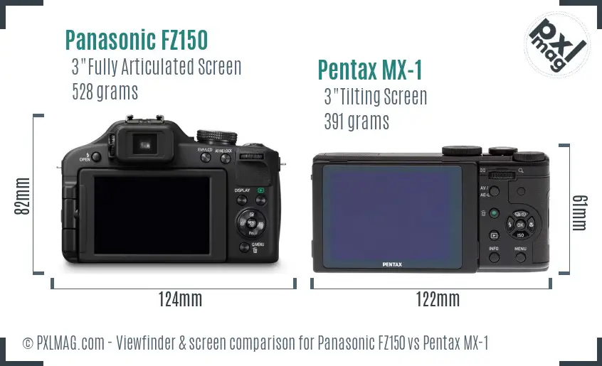Panasonic FZ150 vs Pentax MX-1 Screen and Viewfinder comparison