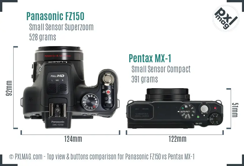 Panasonic FZ150 vs Pentax MX-1 top view buttons comparison