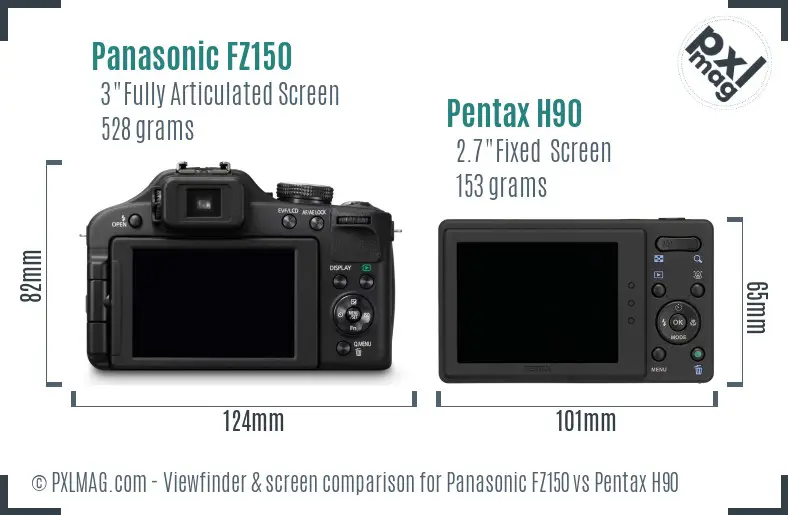 Panasonic FZ150 vs Pentax H90 Screen and Viewfinder comparison