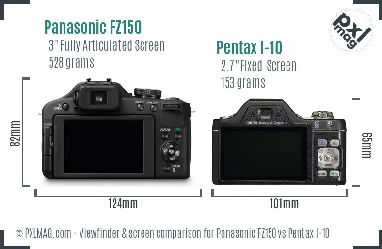 Panasonic FZ150 vs Pentax I-10 Screen and Viewfinder comparison