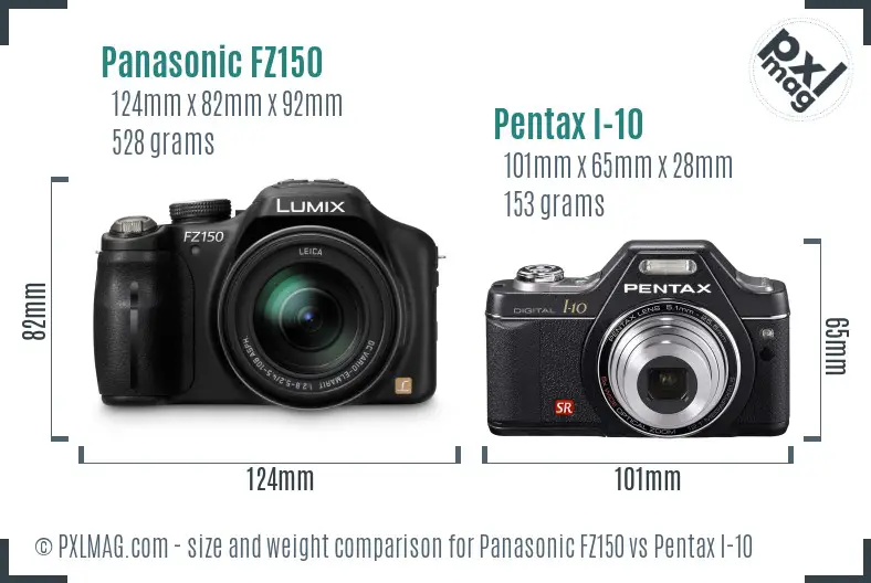 Panasonic FZ150 vs Pentax I-10 size comparison