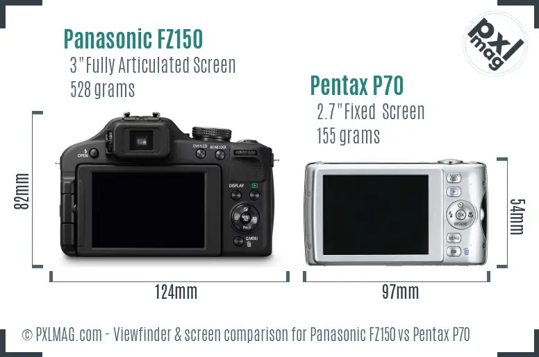 Panasonic FZ150 vs Pentax P70 Screen and Viewfinder comparison