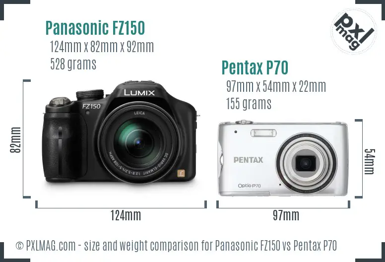 Panasonic FZ150 vs Pentax P70 size comparison