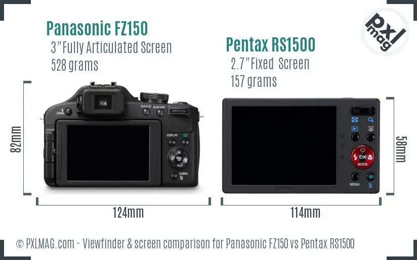 Panasonic FZ150 vs Pentax RS1500 Screen and Viewfinder comparison