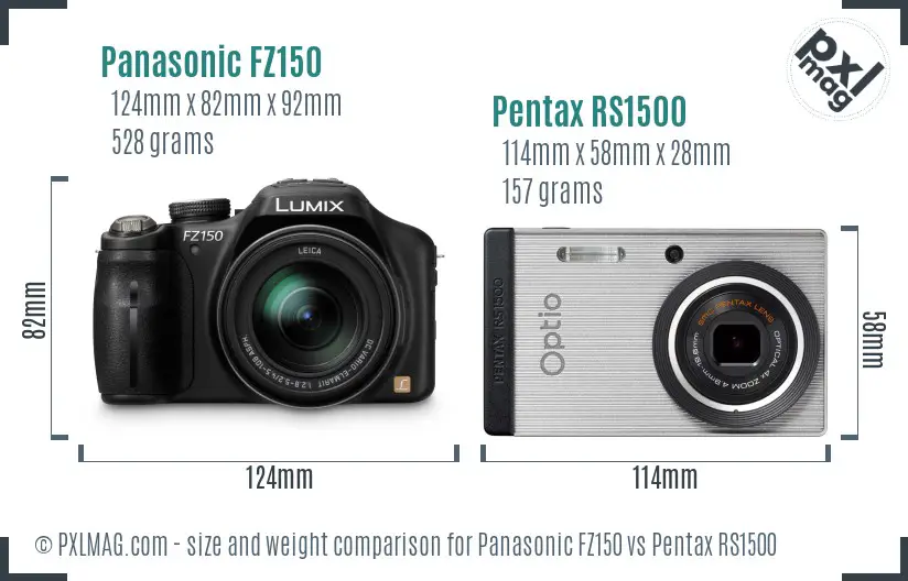 Panasonic FZ150 vs Pentax RS1500 size comparison