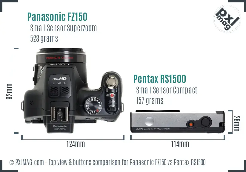 Panasonic FZ150 vs Pentax RS1500 top view buttons comparison