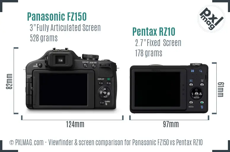 Panasonic FZ150 vs Pentax RZ10 Screen and Viewfinder comparison