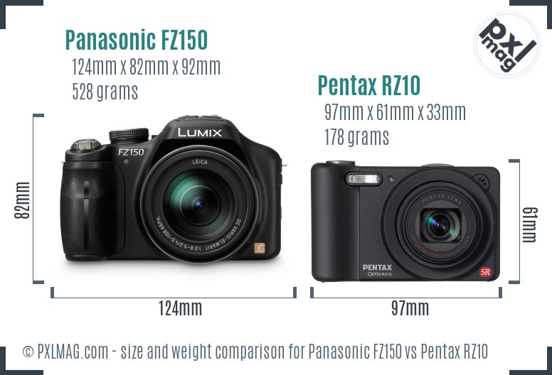 Panasonic FZ150 vs Pentax RZ10 size comparison