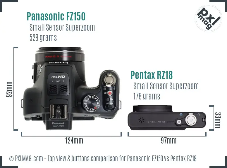 Panasonic FZ150 vs Pentax RZ18 top view buttons comparison