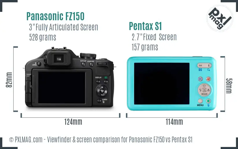 Panasonic FZ150 vs Pentax S1 Screen and Viewfinder comparison