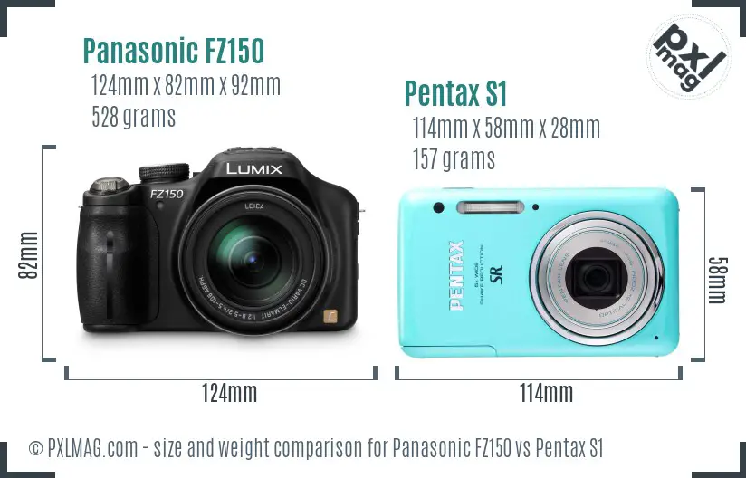 Panasonic FZ150 vs Pentax S1 size comparison