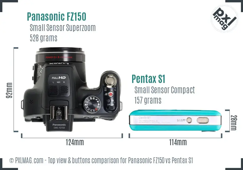 Panasonic FZ150 vs Pentax S1 top view buttons comparison