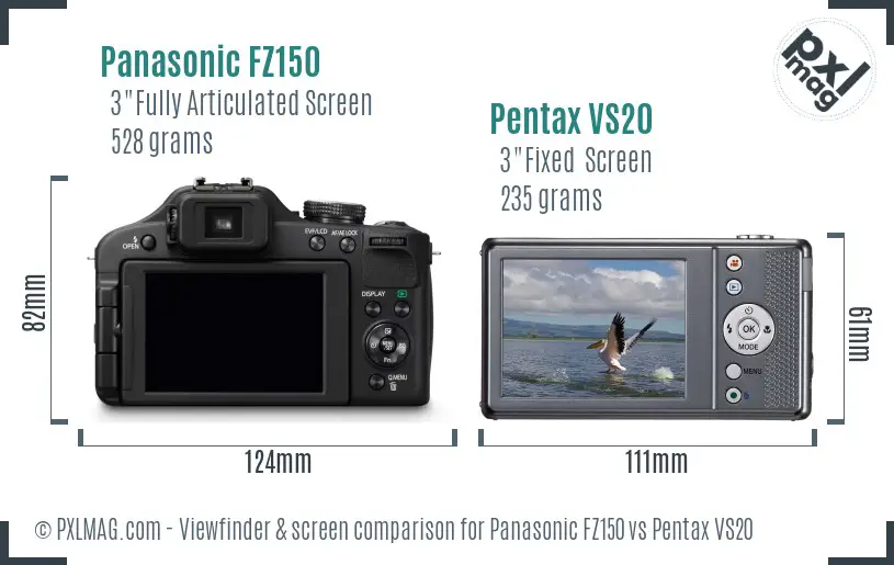 Panasonic FZ150 vs Pentax VS20 Screen and Viewfinder comparison