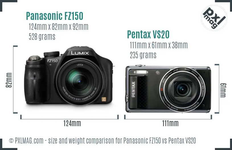 Panasonic FZ150 vs Pentax VS20 size comparison
