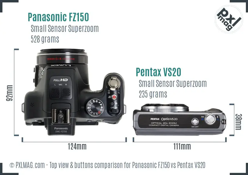 Panasonic FZ150 vs Pentax VS20 top view buttons comparison