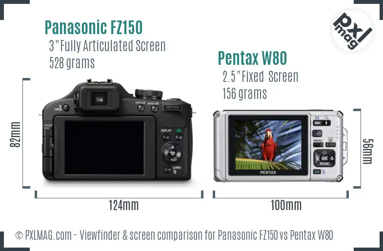 Panasonic FZ150 vs Pentax W80 Screen and Viewfinder comparison