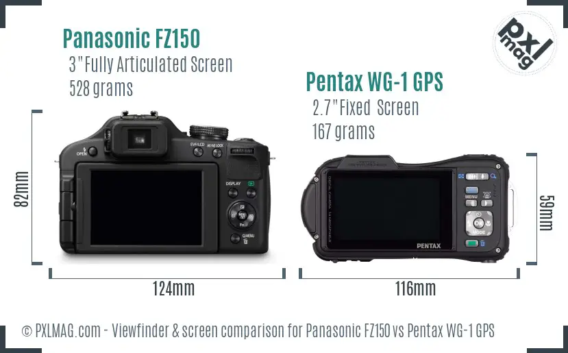 Panasonic FZ150 vs Pentax WG-1 GPS Screen and Viewfinder comparison