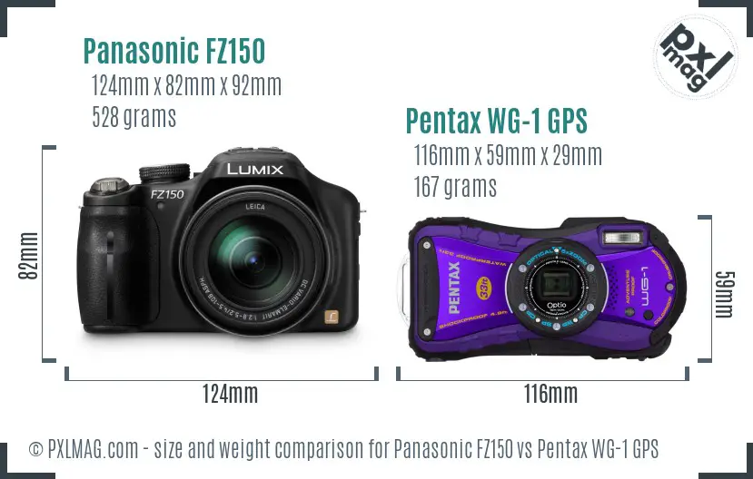 Panasonic FZ150 vs Pentax WG-1 GPS size comparison