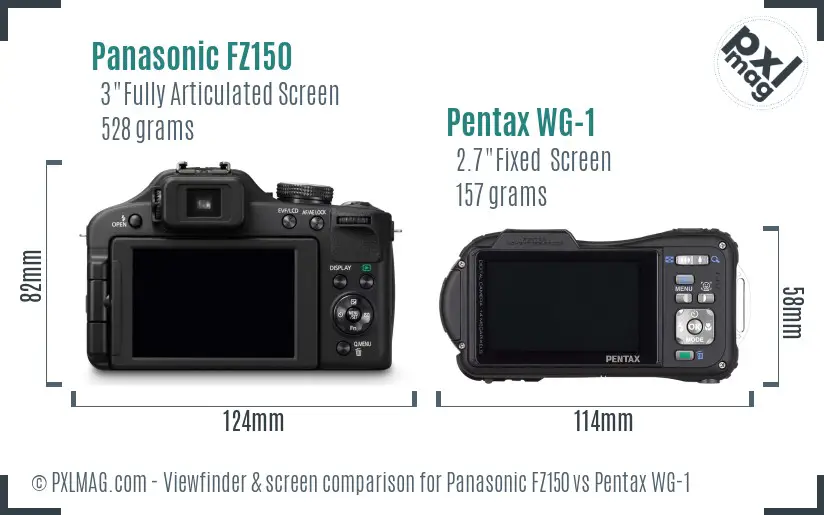 Panasonic FZ150 vs Pentax WG-1 Screen and Viewfinder comparison