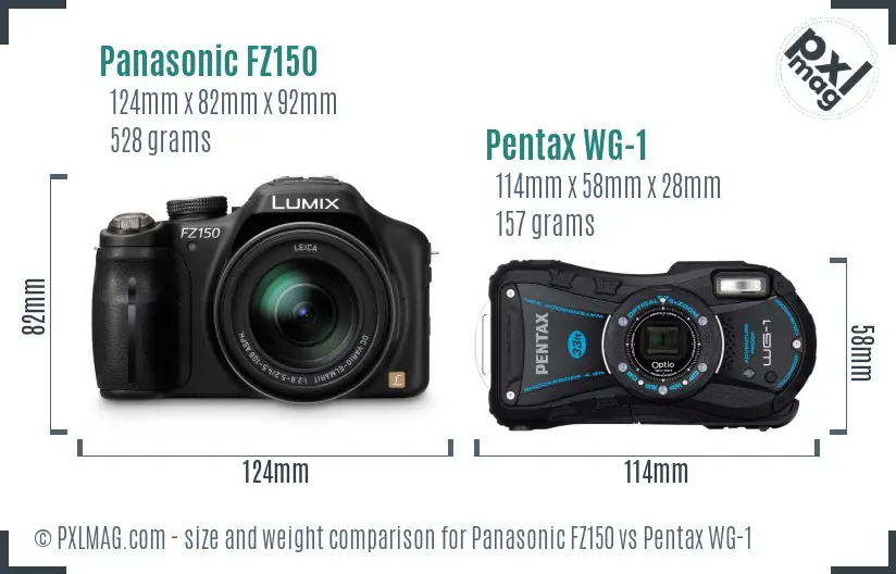 Panasonic FZ150 vs Pentax WG-1 size comparison