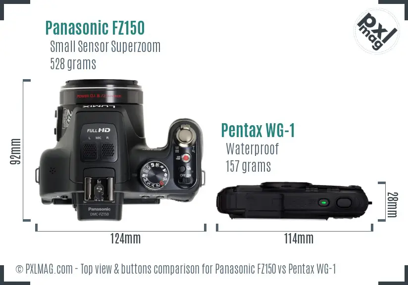 Panasonic FZ150 vs Pentax WG-1 top view buttons comparison