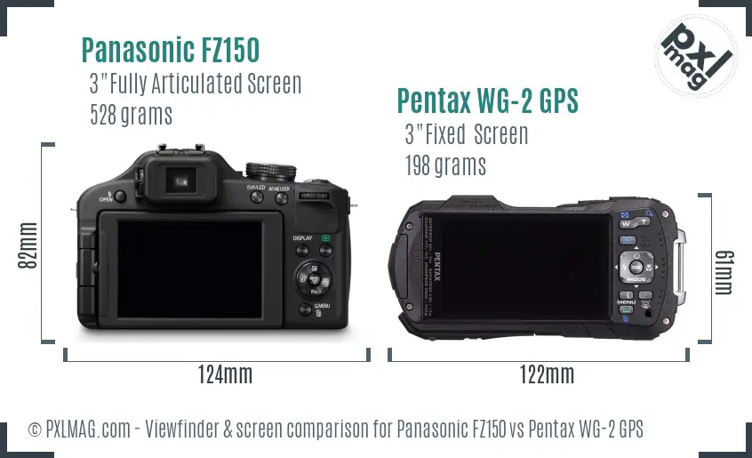 Panasonic FZ150 vs Pentax WG-2 GPS Screen and Viewfinder comparison