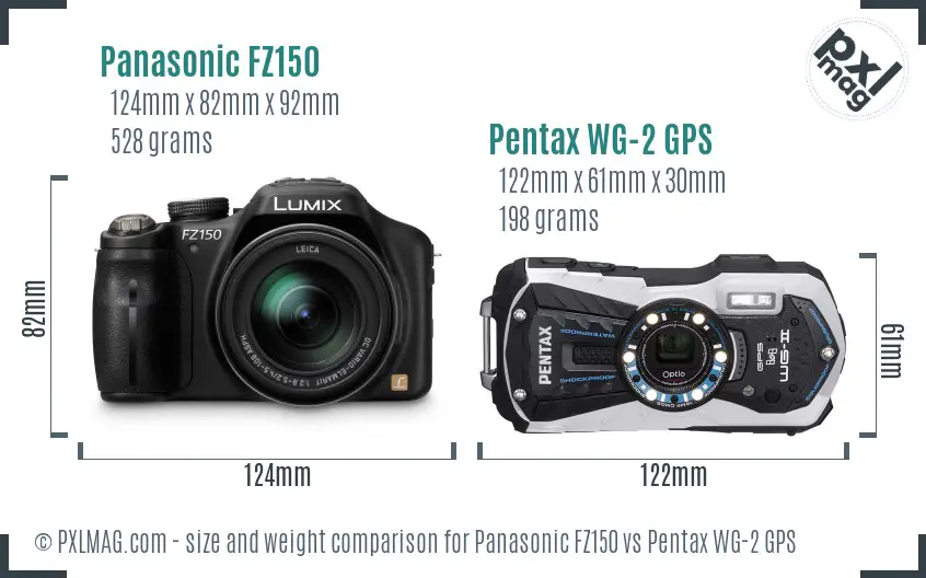Panasonic FZ150 vs Pentax WG-2 GPS size comparison
