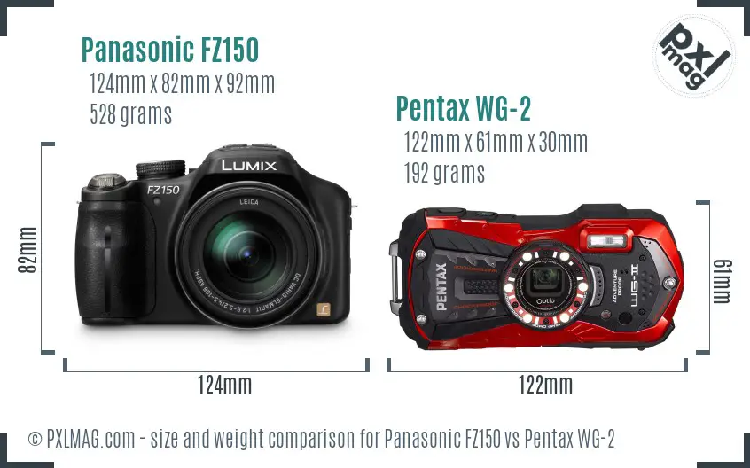 Panasonic FZ150 vs Pentax WG-2 size comparison