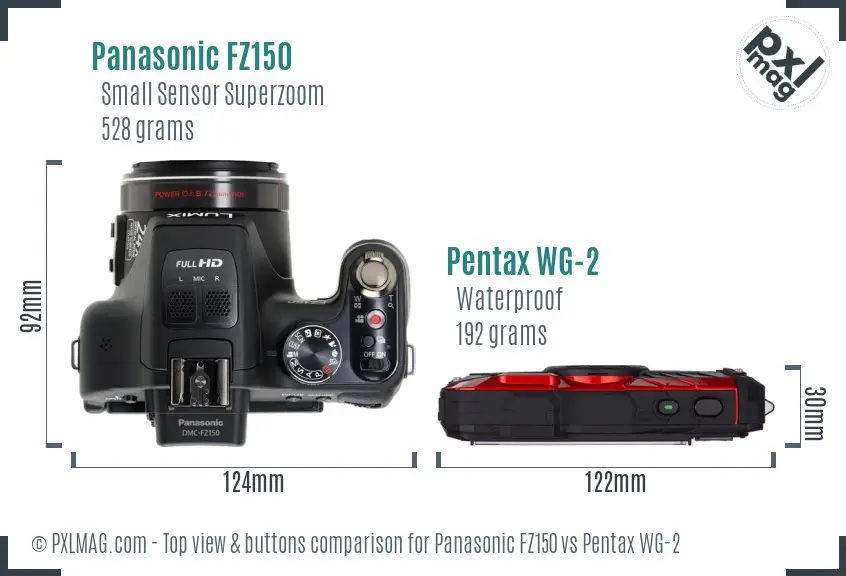 Panasonic FZ150 vs Pentax WG-2 top view buttons comparison