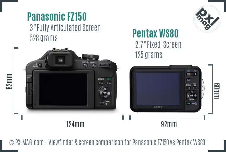 Panasonic FZ150 vs Pentax WS80 Screen and Viewfinder comparison