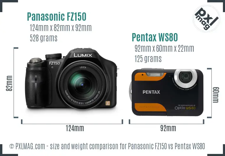 Panasonic FZ150 vs Pentax WS80 size comparison