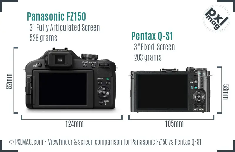 Panasonic FZ150 vs Pentax Q-S1 Screen and Viewfinder comparison