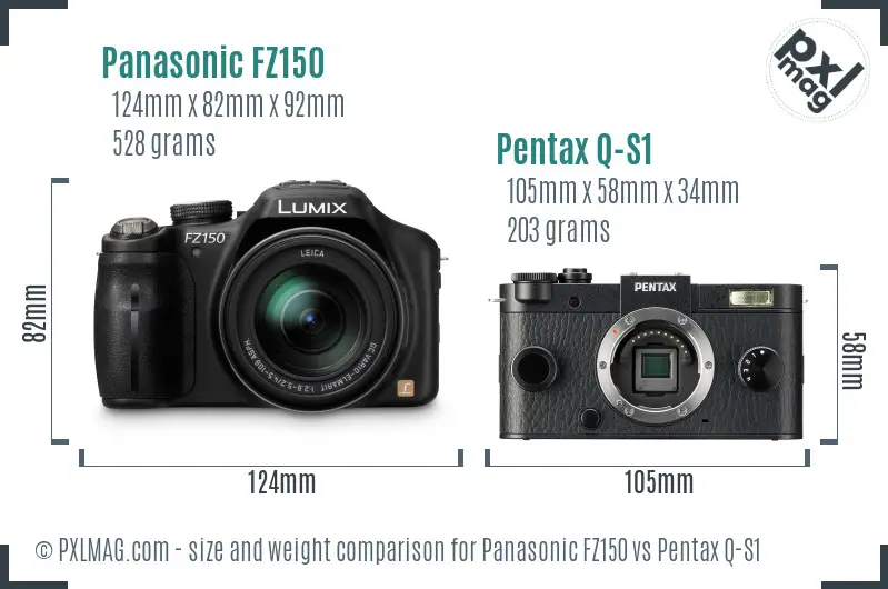 Panasonic FZ150 vs Pentax Q-S1 size comparison