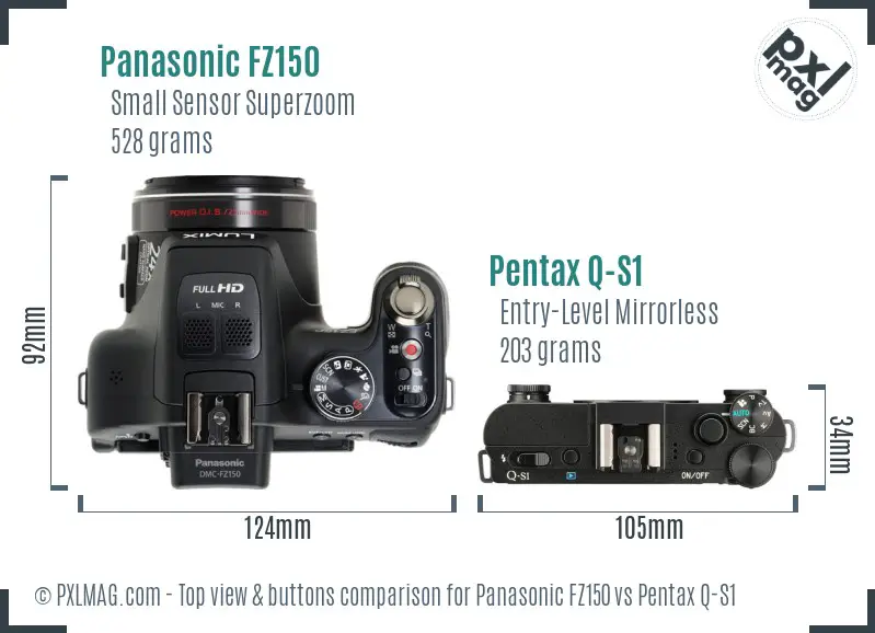 Panasonic FZ150 vs Pentax Q-S1 top view buttons comparison