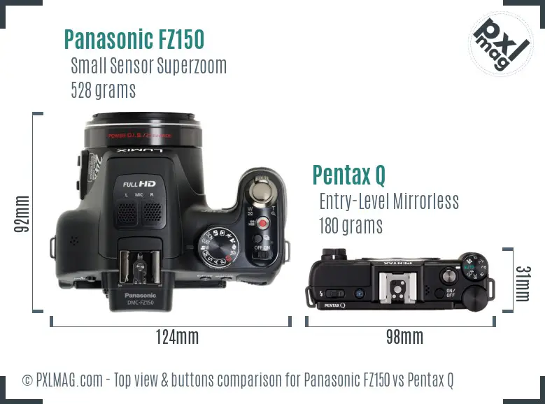 Panasonic FZ150 vs Pentax Q top view buttons comparison