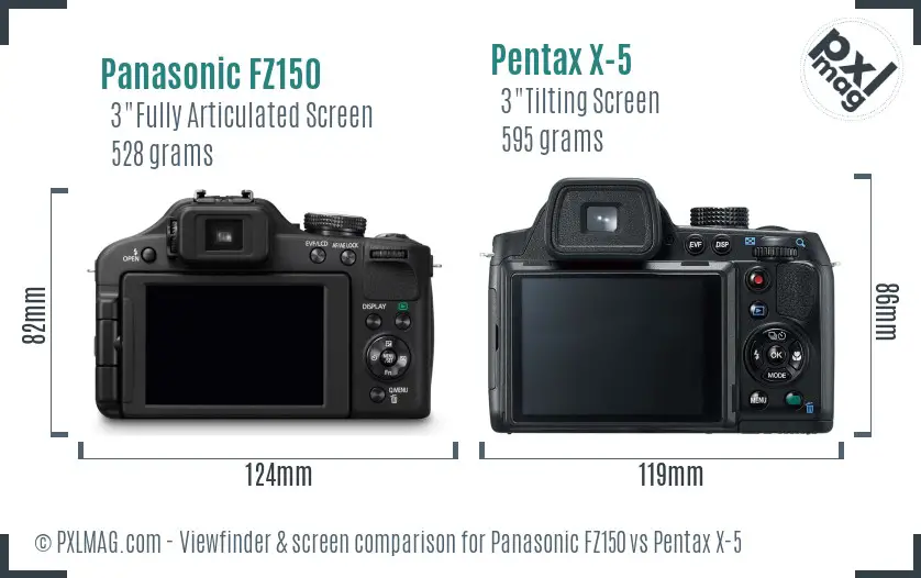 Panasonic FZ150 vs Pentax X-5 Screen and Viewfinder comparison