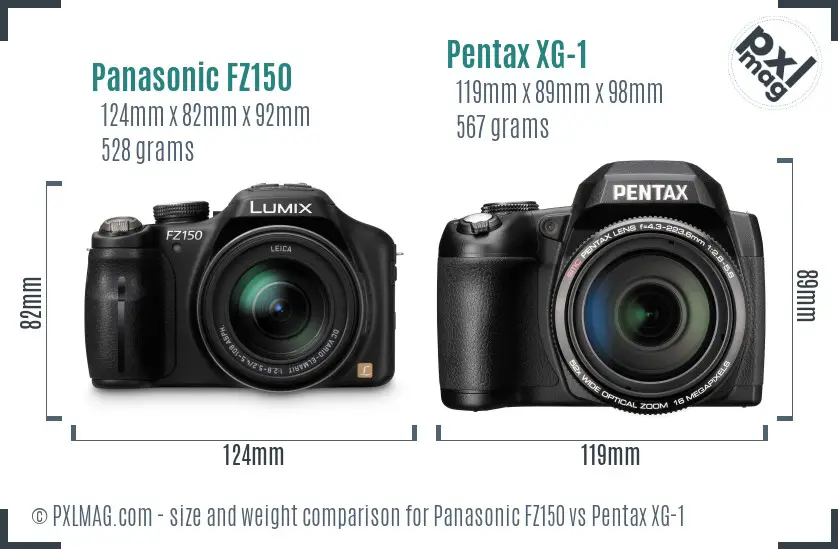 Panasonic FZ150 vs Pentax XG-1 size comparison Panasonic FZ150 vs Pentax XG-1 size comparison