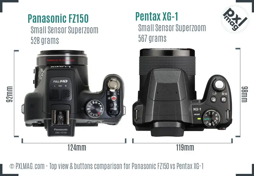 Panasonic FZ150 vs Pentax XG-1 top view buttons comparison Panasonic FZ150 vs Pentax XG-1 top view buttons comparison