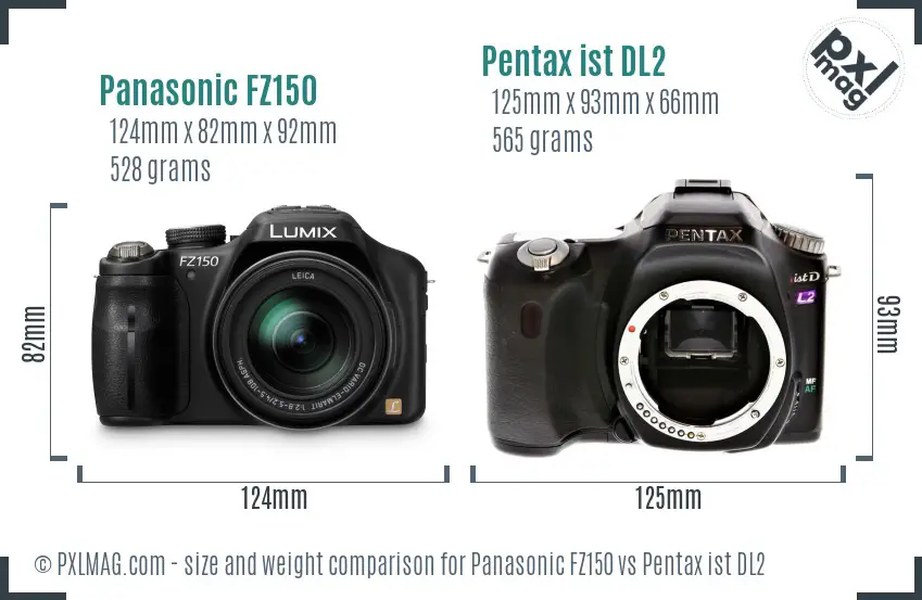 Panasonic FZ150 vs Pentax ist DL2 size comparison