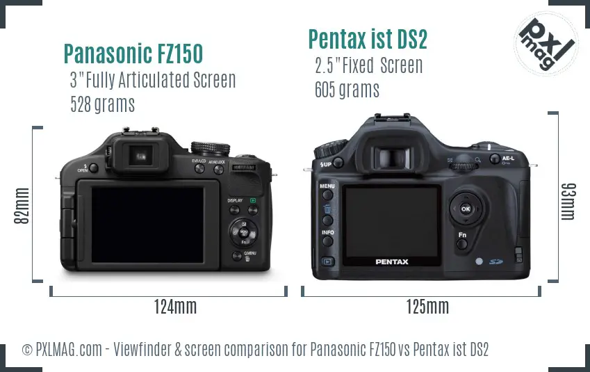 Panasonic FZ150 vs Pentax ist DS2 Screen and Viewfinder comparison