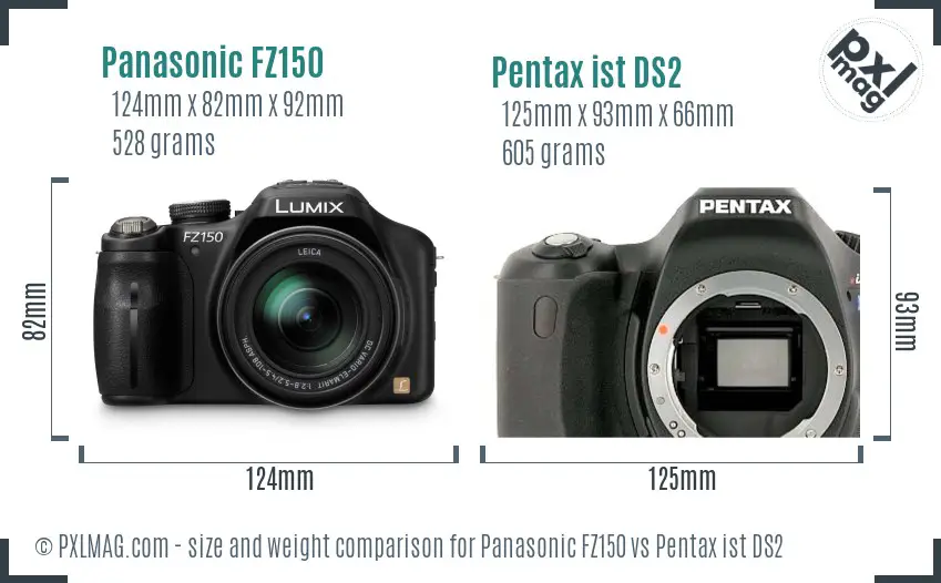 Panasonic FZ150 vs Pentax ist DS2 size comparison
