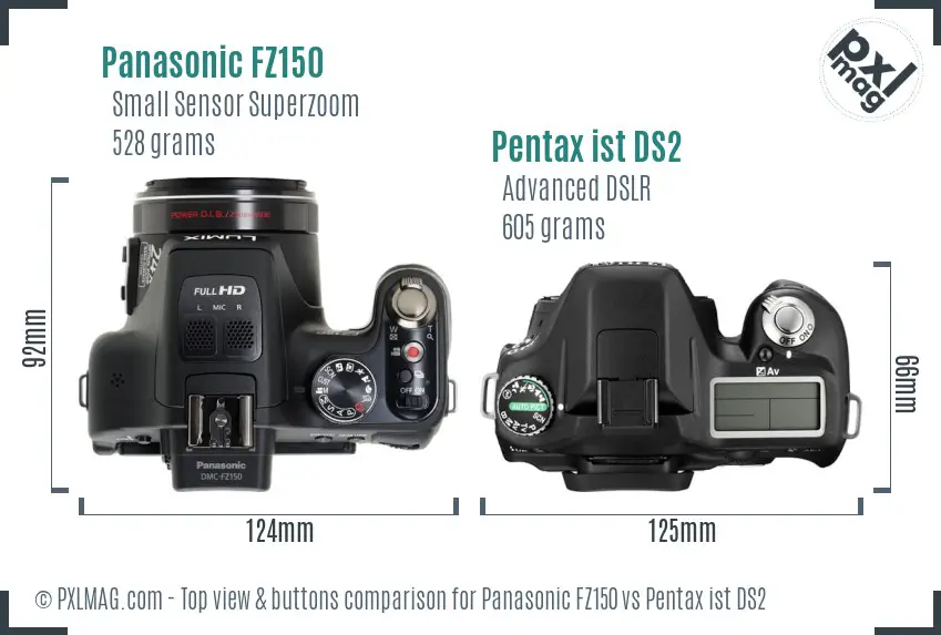 Panasonic FZ150 vs Pentax ist DS2 top view buttons comparison