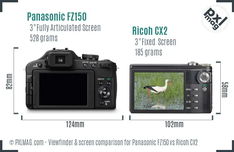 Panasonic FZ150 vs Ricoh CX2 Screen and Viewfinder comparison Panasonic FZ150 vs Ricoh CX2 Screen and Viewfinder comparison