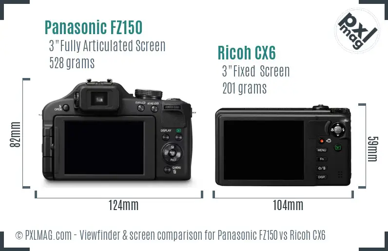Panasonic FZ150 vs Ricoh CX6 Screen and Viewfinder comparison