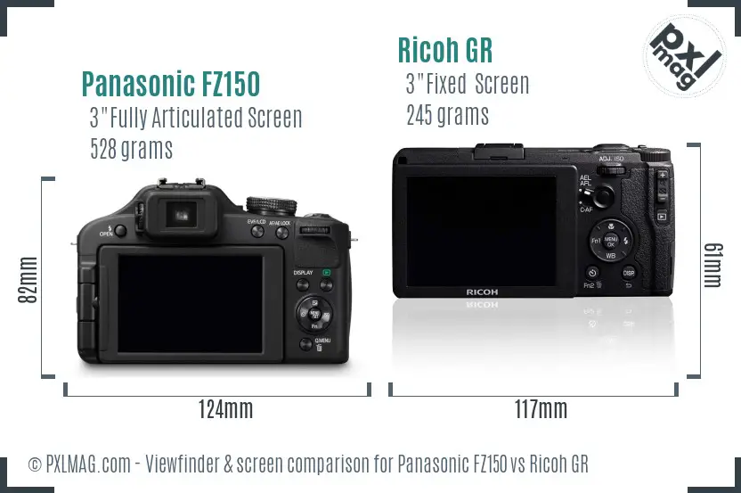 Panasonic FZ150 vs Ricoh GR Screen and Viewfinder comparison