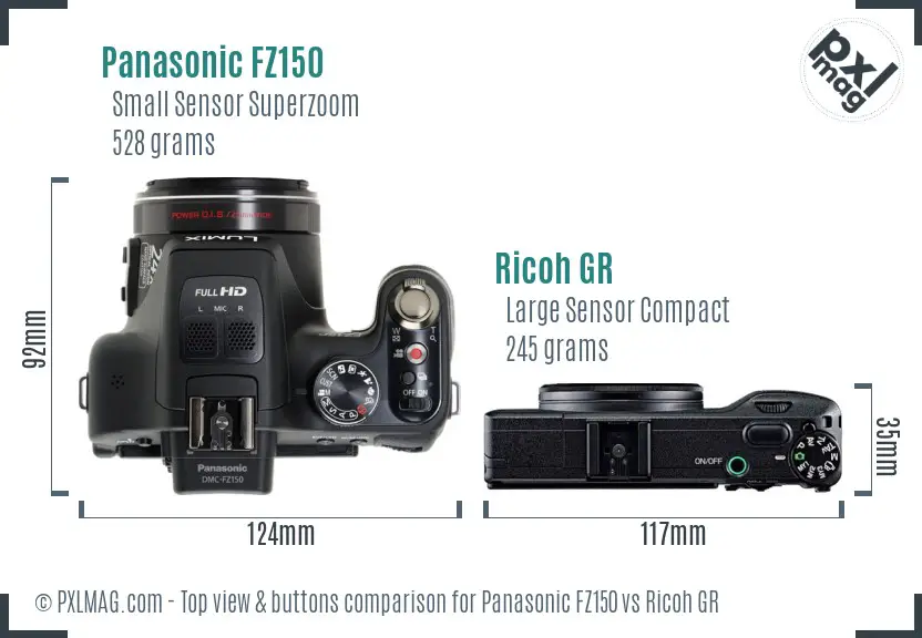 Panasonic FZ150 vs Ricoh GR top view buttons comparison