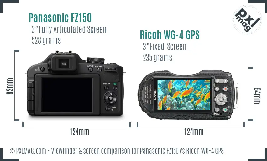 Panasonic FZ150 vs Ricoh WG-4 GPS Screen and Viewfinder comparison
