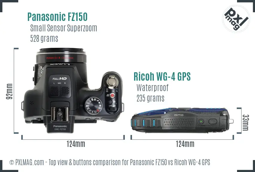 Panasonic FZ150 vs Ricoh WG-4 GPS top view buttons comparison